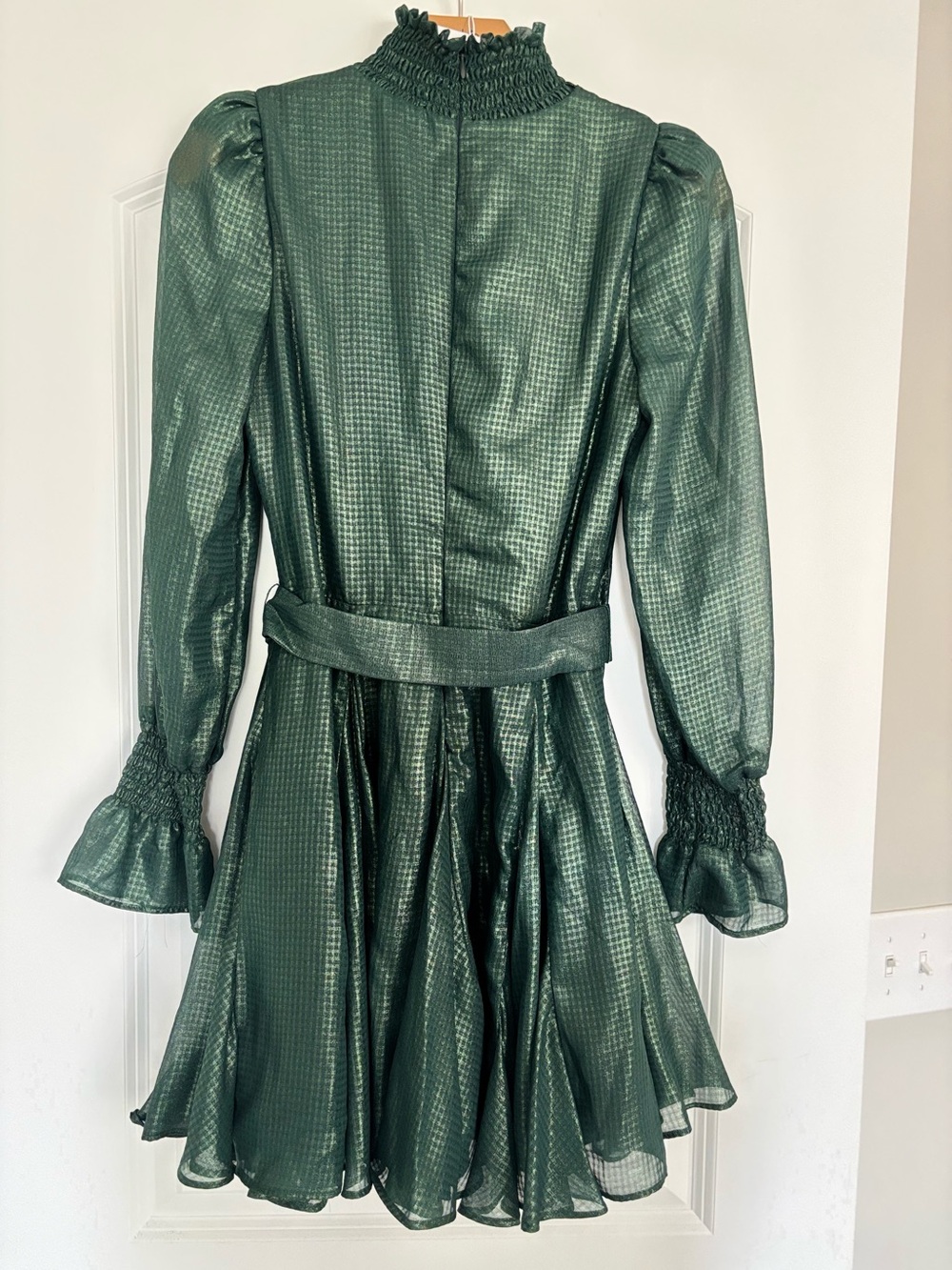 Lavenders Brown             Emerald Green High-Neck Belted Long-Sleeve Dress - Picture 6 of 8